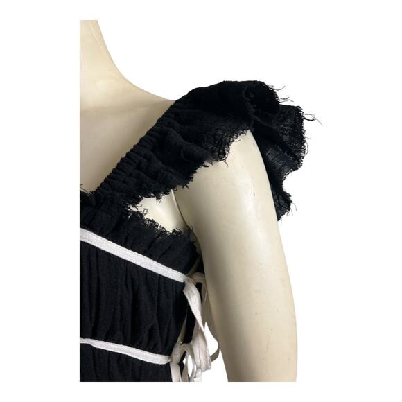 Sky to Moon Flutter Sleeve Smocked Babydoll Top Black Women's Size S Summer Cute - Picture 5 of 11